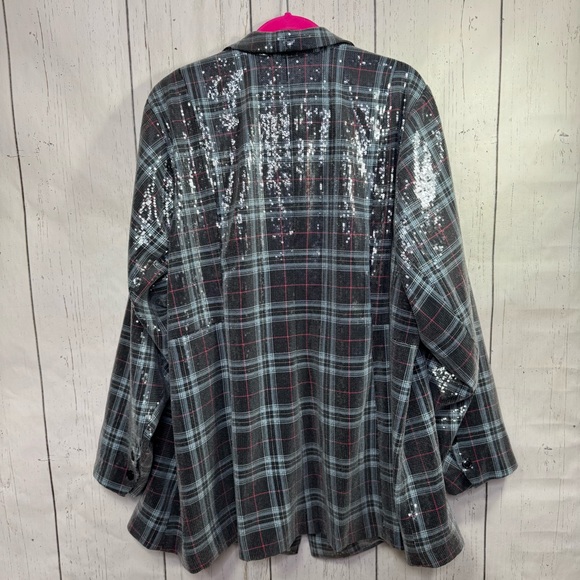 Torrid Plaid Sequin Blazer Gray Black Chic Glam Plus Size 5X Casual Artsy - Picture 11 of 15